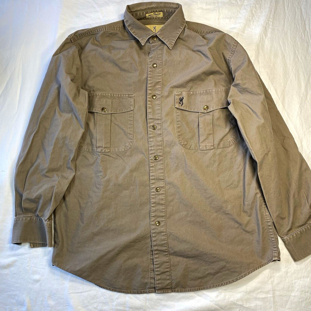 Browning Super Naturals Woven Long Sleeve Button-Up Shirt M Brown Solid Pockets
